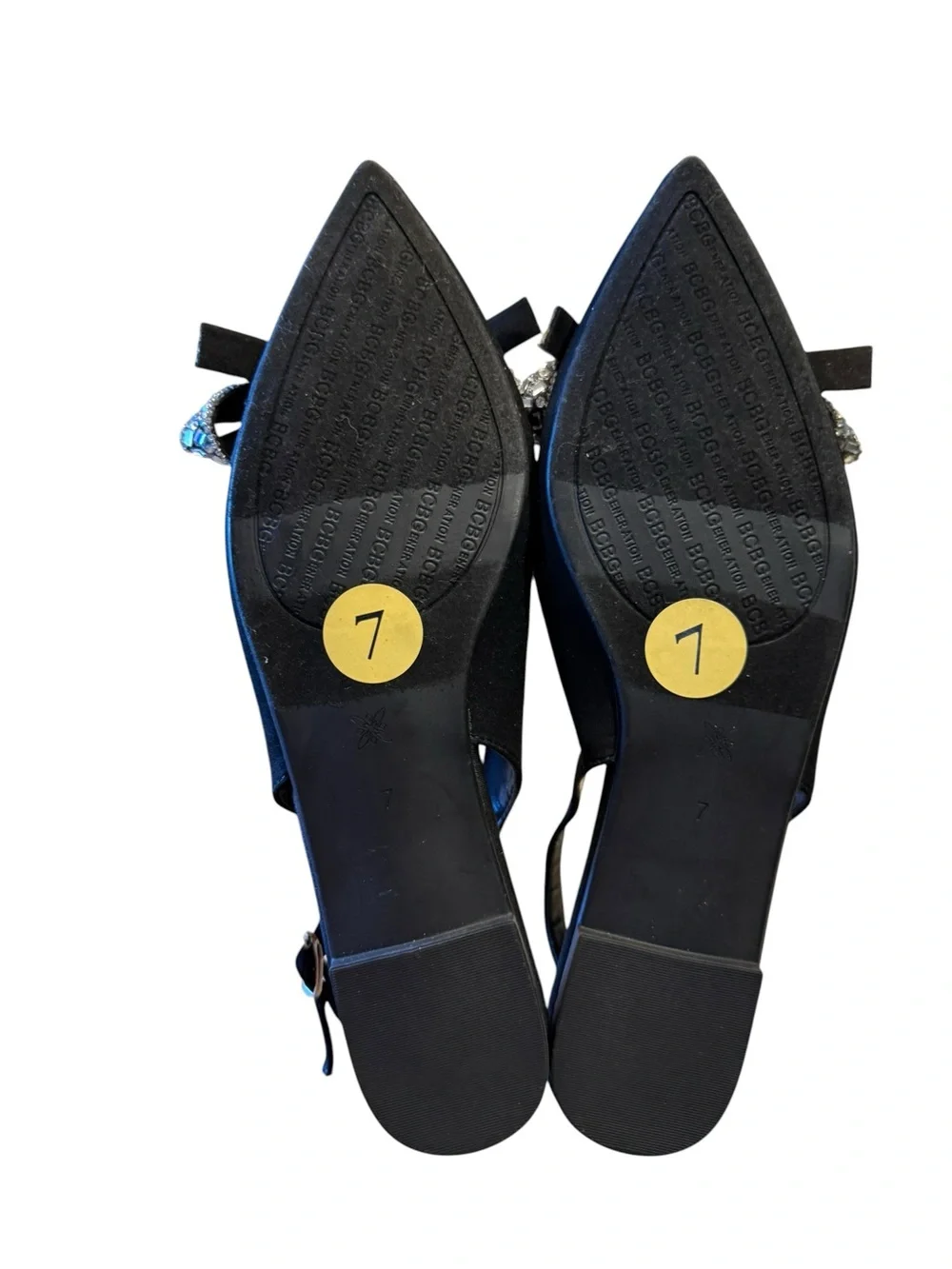 BCBGeneration Black Pointed Slingback Flats with Crystal Bow Womens Size 7 NWOT